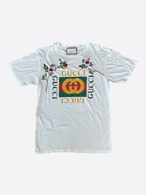 Gucci White Bootleg Logo Embroidered T-Shirt